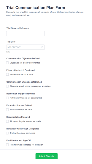 Trial Communication Plan Checklist Form Template