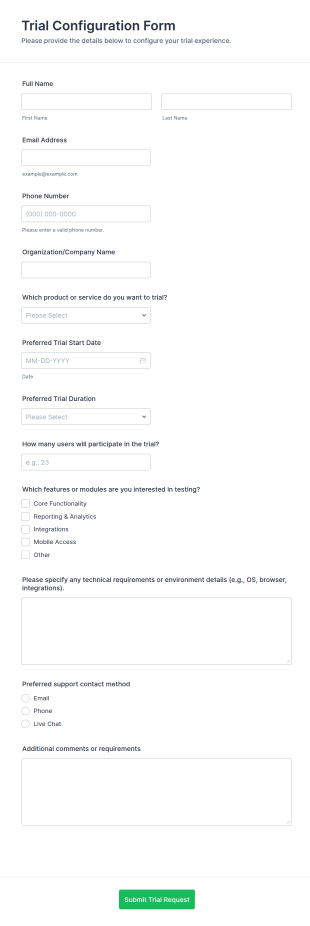 Trial Configuration Form Template