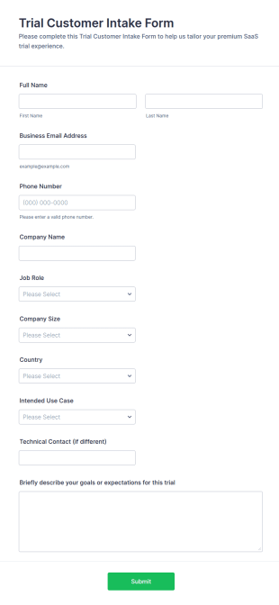 Trial Customer Intake Form Template