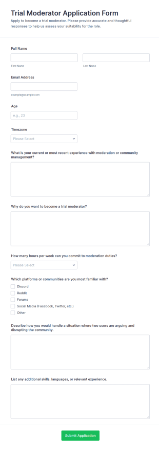 Trial Moderator Application Form Template