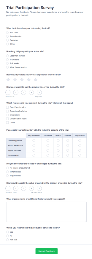 Trial Participation Survey Form Template