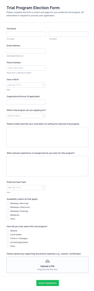 Trial Program Election Form Template