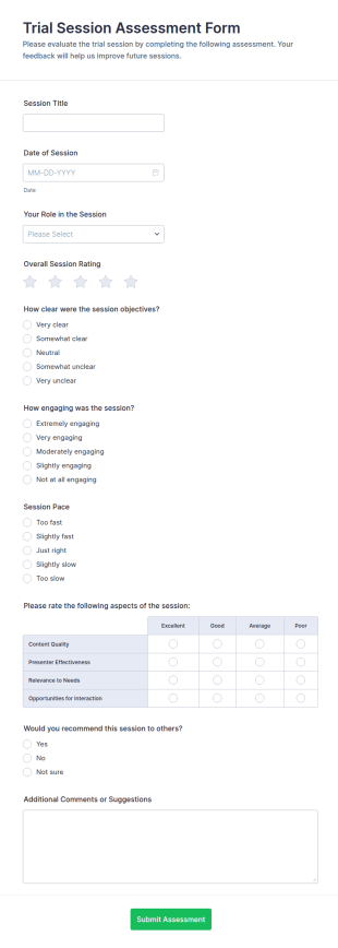 Trial Session Assessment Form Template