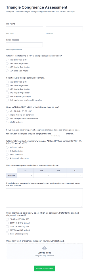 Triangle Congruence Assessment Form Template