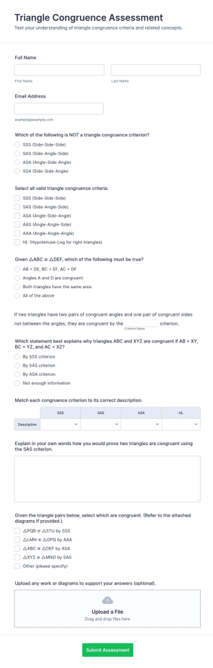 Triangle Congruence Assessment Form Template