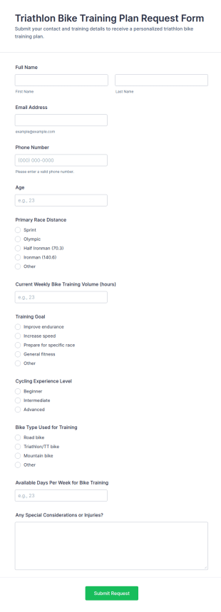 Triathlon Bike Training Plan Request Form Template