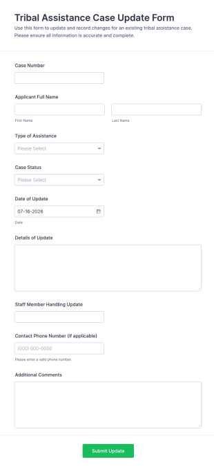 Tribal Assistance Case Update Form Template