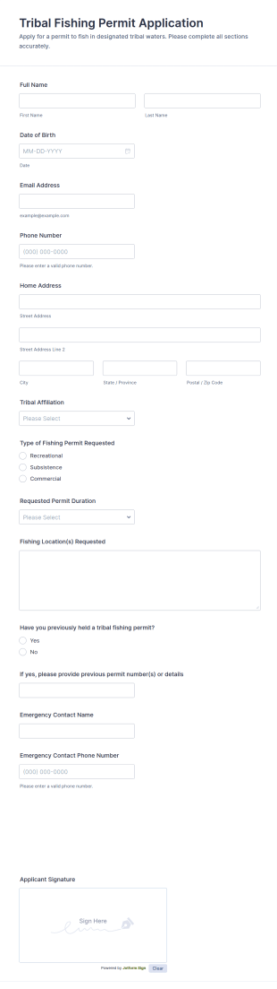 Tribal Fishing Permit Application Form Template