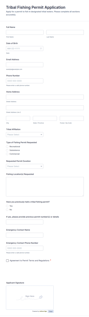 Tribal Fishing Permit Application Form Template