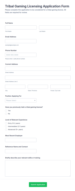 Tribal Gaming Licensing Application Form Template