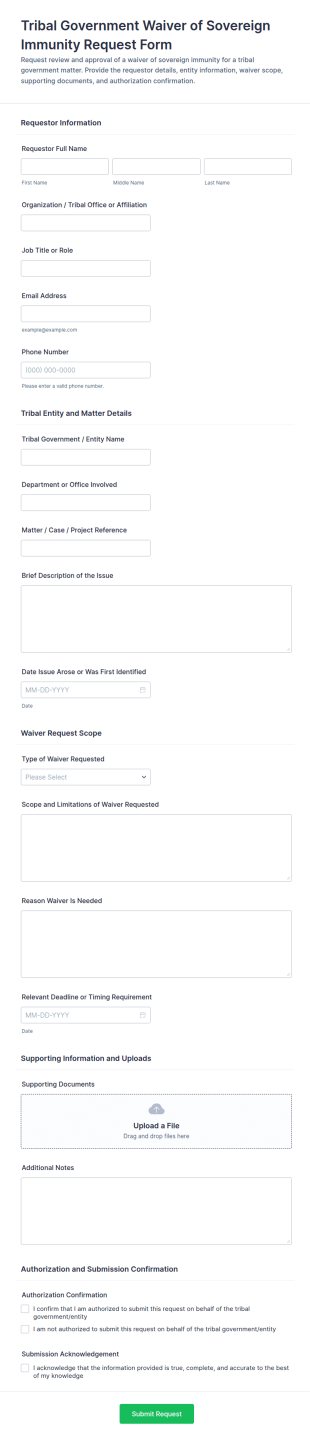 Tribal Government Waiver Of Sovereign Immunity Request Form Template