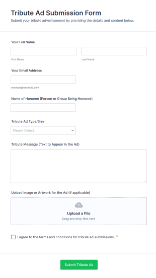 Tribute Ad Submission Form Template