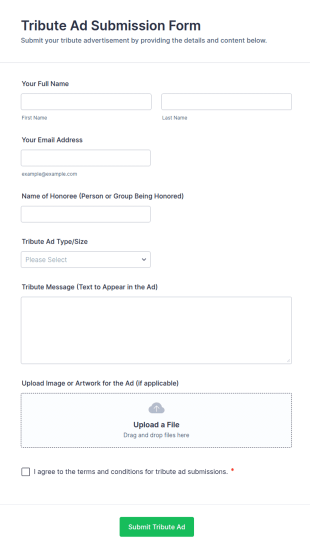 Tribute Ad Submission Form Template