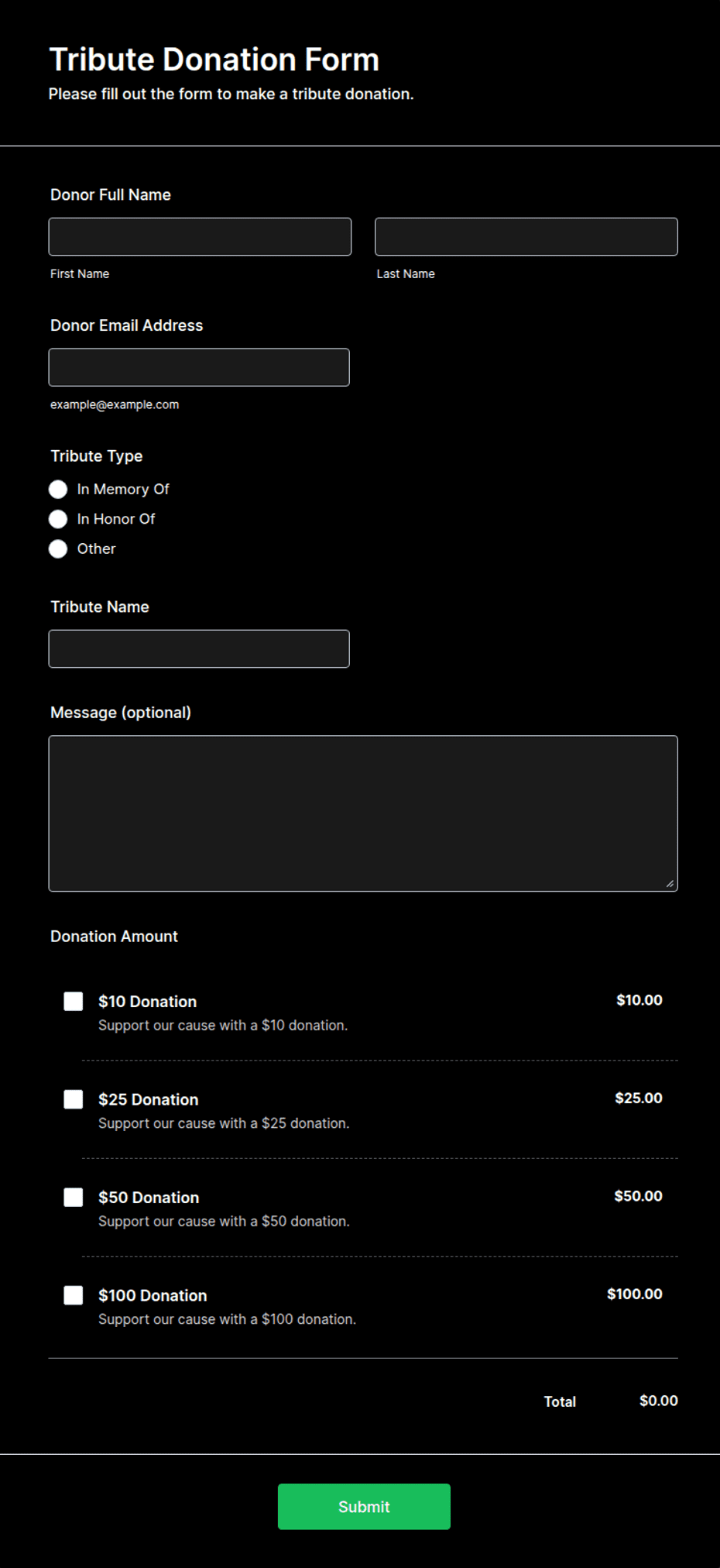 Tribute Donation Form Template | Jotform