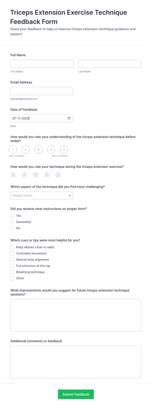 Triceps Extension Exercise Technique Feedback Form Template