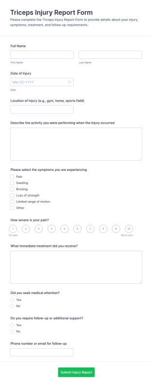 Triceps Injury Report Form Template