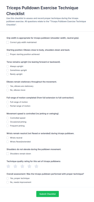 Triceps Pulldown Exercise Technique Checklist Form Template