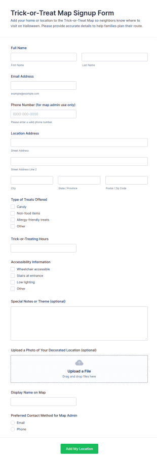 Trick Or Treat Map Signup Form Template