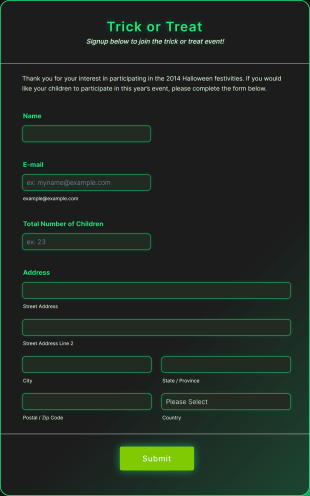 Trick Or Treat Signup Form Template