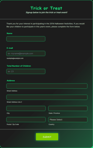 Trick Or Treat Signup Form Template