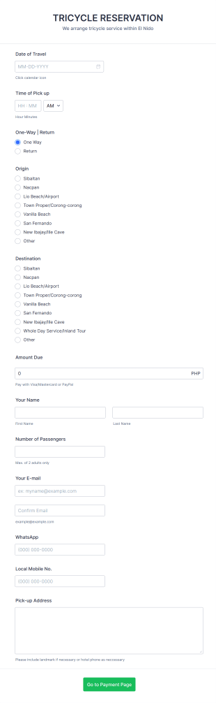 Tricycle Reservation Form Template