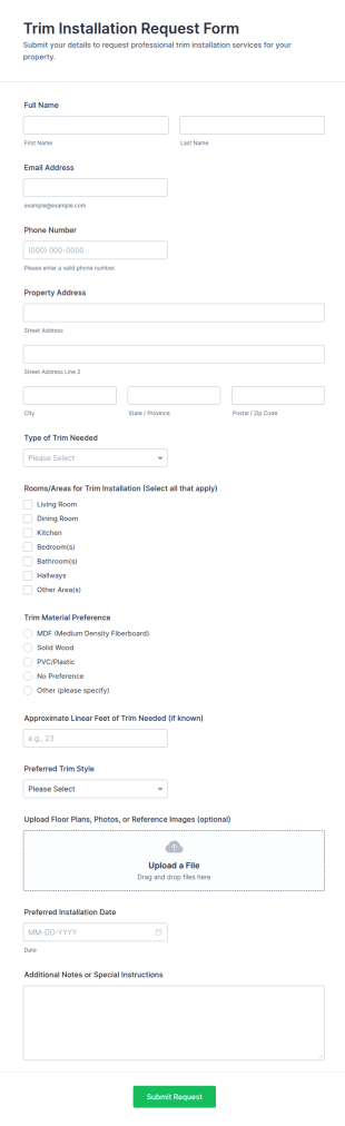 Trim Installation Request Form Template