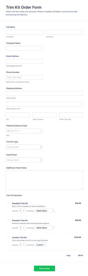 Trim Kit Order Form Template