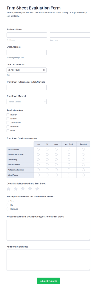 Trim Sheet Evaluation Form Template