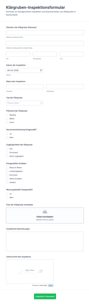 Trinkwasser Inspektionsformular