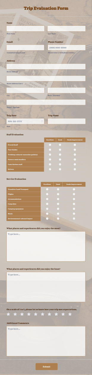 Trip Evaluation Form Template