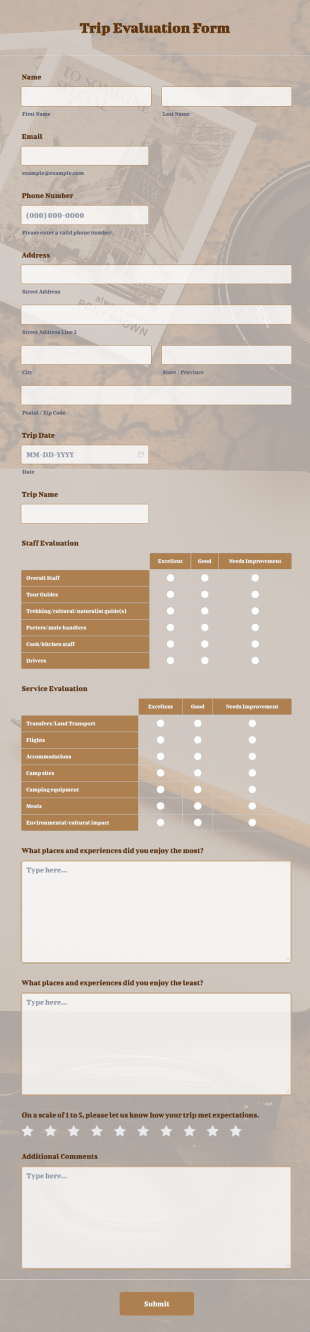 Trip Evaluation Form Template