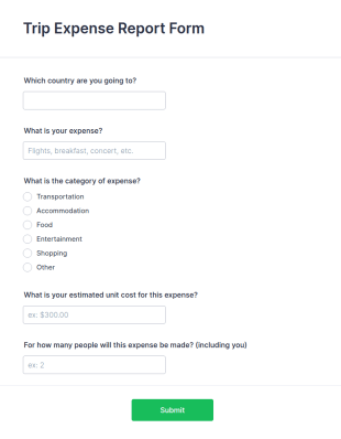 Trip Expense Report Form Template