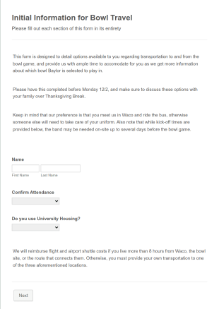 Trip Survey Form Template
