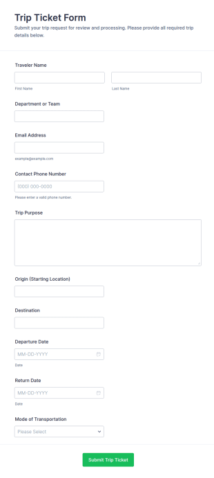 Trip Ticket Form Template
