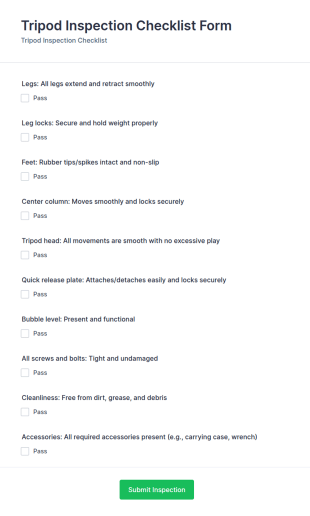 Tripod Inspection Checklist Form Template