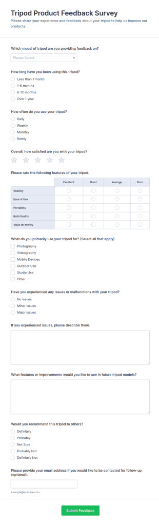 Tripod Product Feedback Survey Form Template