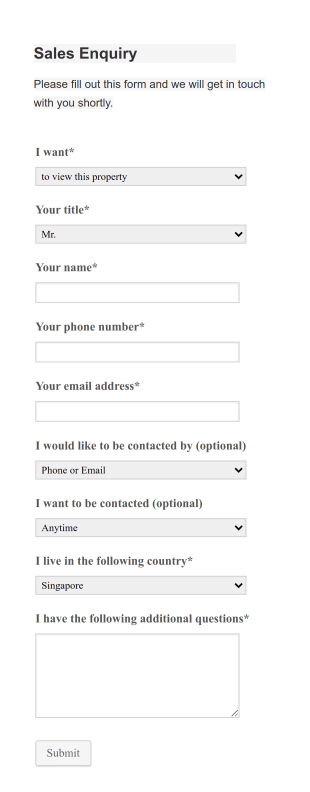 Sales Inquiry Form Template