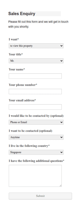 Sales Inquiry Form Template