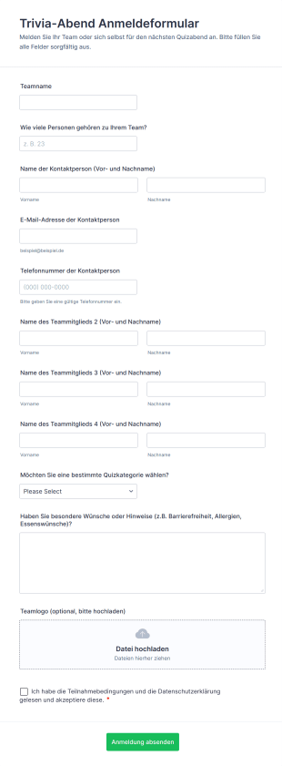 Trivia Abend Anmeldeformular