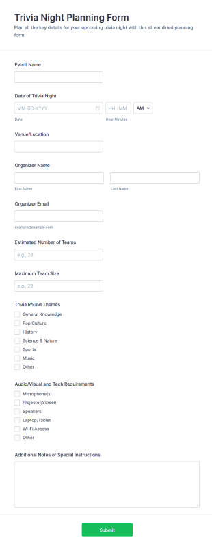 Trivia Night Planning Checklist Form Template