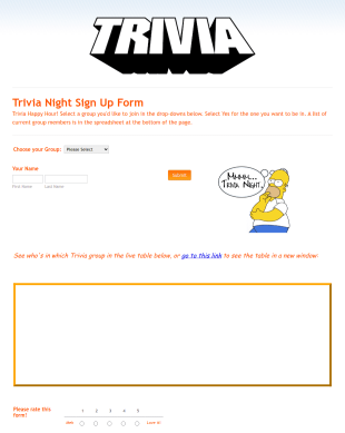 Trivia Night Sign Up Form Template