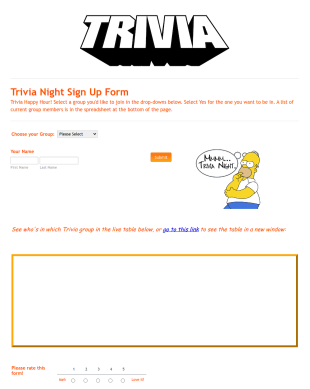 Trivia Night Sign Up Form Template