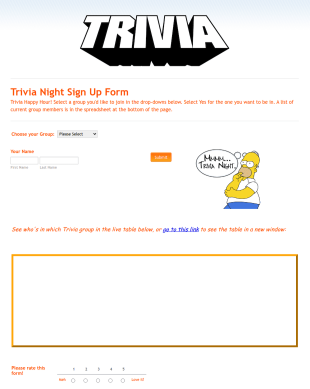 Trivia Night Sign Up Form Template