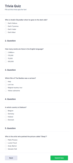 Trivia Quiz Form Template