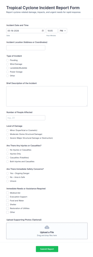 Tropical Cyclone Incident Report Form Template