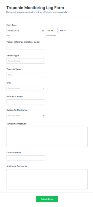 Troponin Monitoring Log Form Template