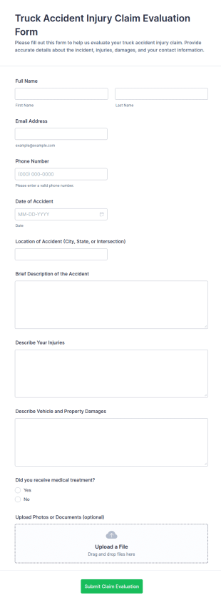 Truck Accident Injury Claim Evaluation Form Template
