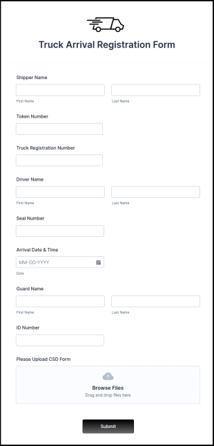 Truck Arrival Registration Form Template
