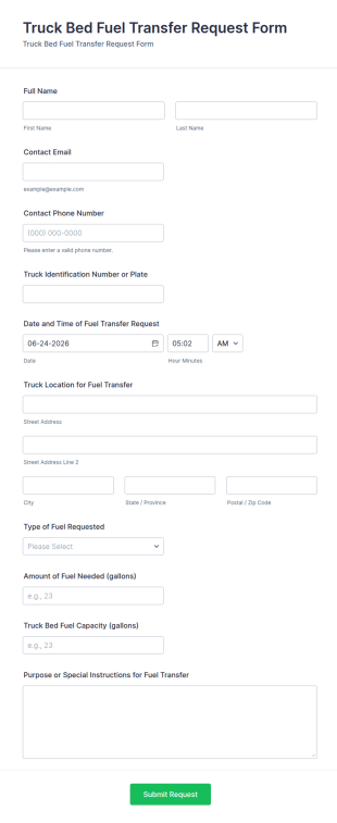 Truck Bed Fuel Transfer Request Form Template