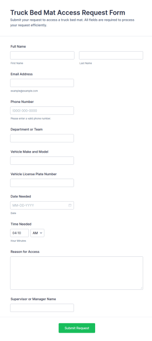 Truck Bed Mat Access Request Form Template